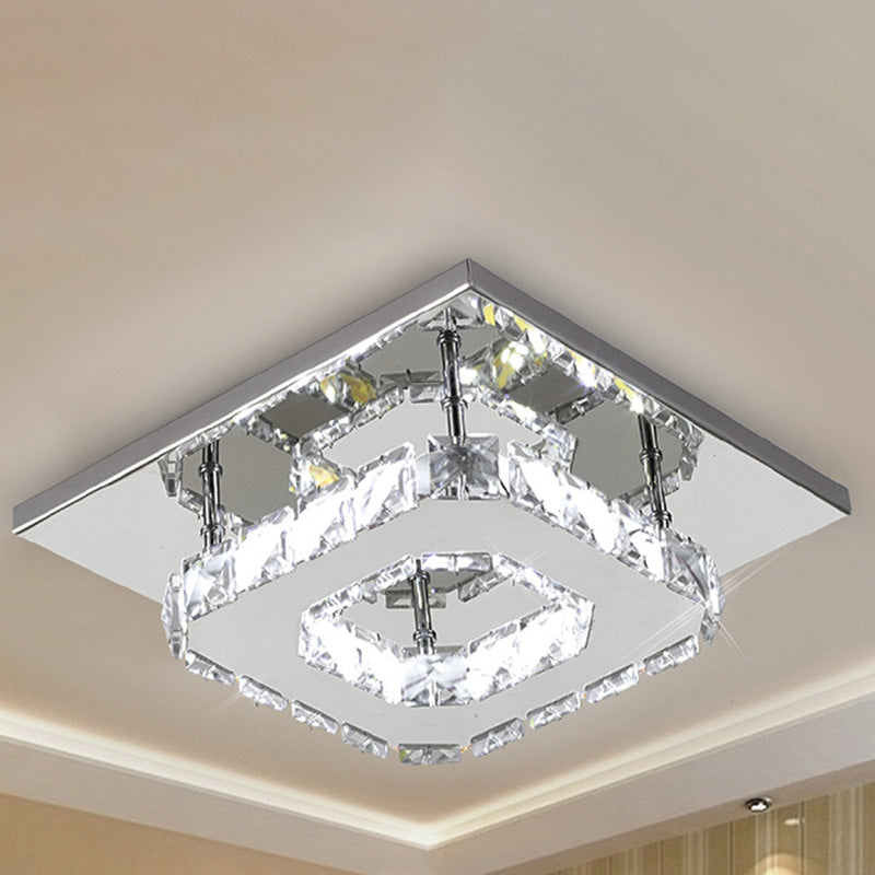 Clear Crystal Encrusted Mini Semi-ceiling Lamp Metal LED Flush Ceiling Light for Bedroom