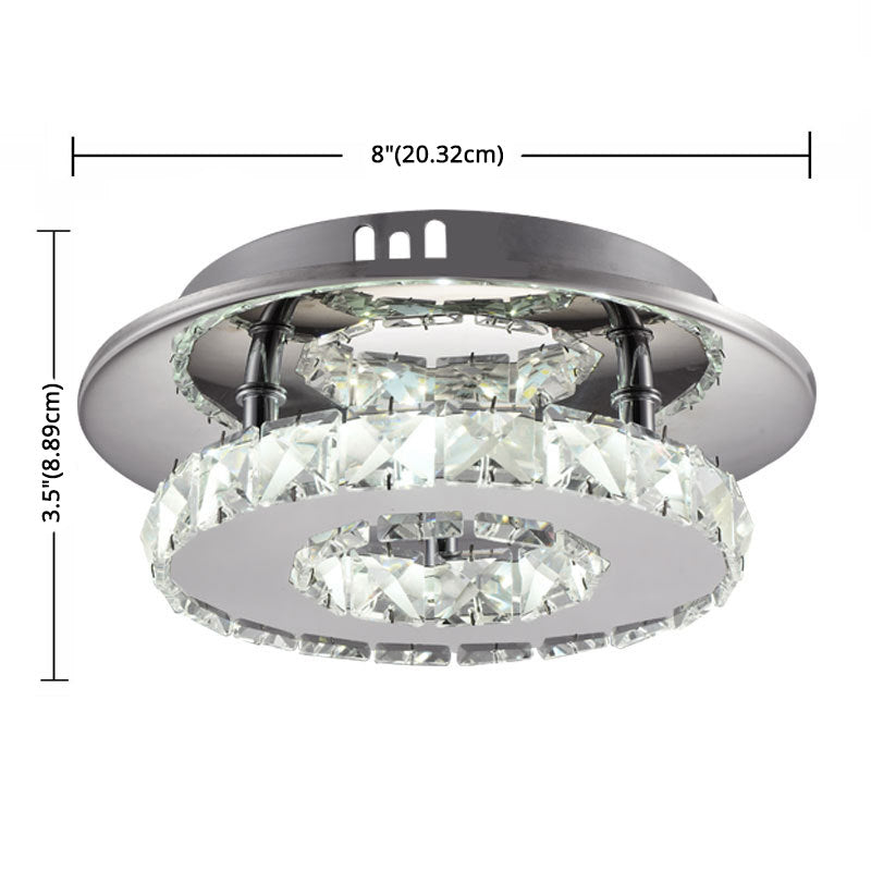 Clear Crystal Encrusted Mini Semi-ceiling Lamp Metal LED Flush Ceiling Light for Bedroom