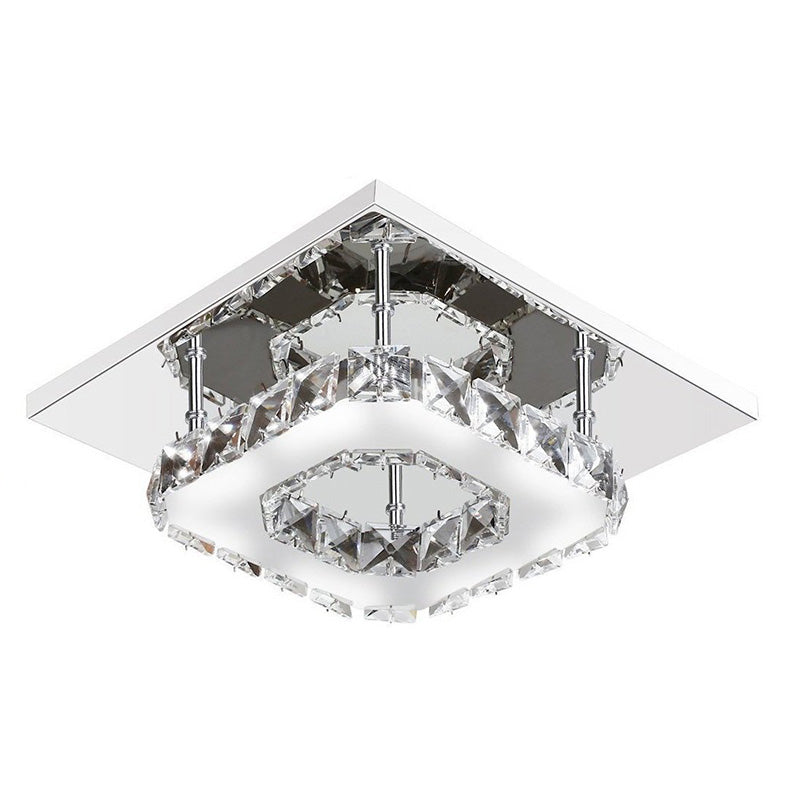 Clear Crystal Encrusted Mini Semi-ceiling Lamp Metal LED Flush Ceiling Light for Bedroom