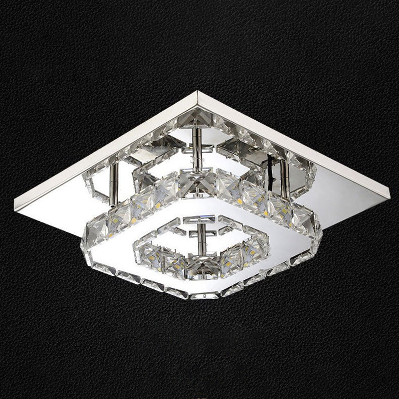 Clear Crystal Encrusted Mini Semi-ceiling Lamp Metal LED Flush Ceiling Light for Bedroom