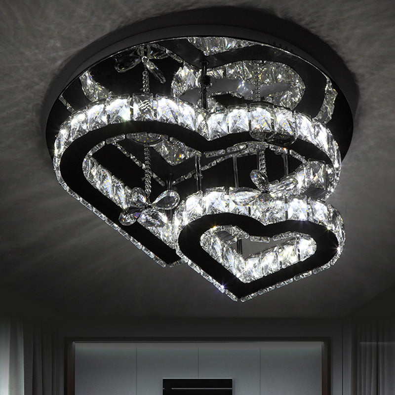 2-tiers liefdevol hart plafond spoel licht roestvrijstalen spiegel heldere kristallen slaapkamer ledlamp met glazen esdoornblad charme