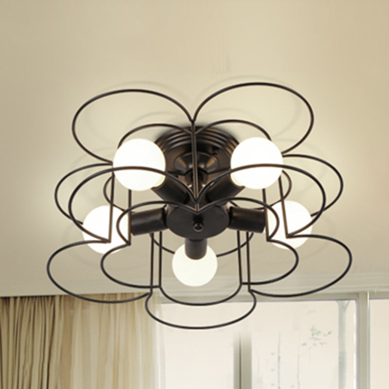 5 ampoules Style industriel Light Light Flush Moun Dining Dining Room Lighting Fixture with Iron Frame Lampadade