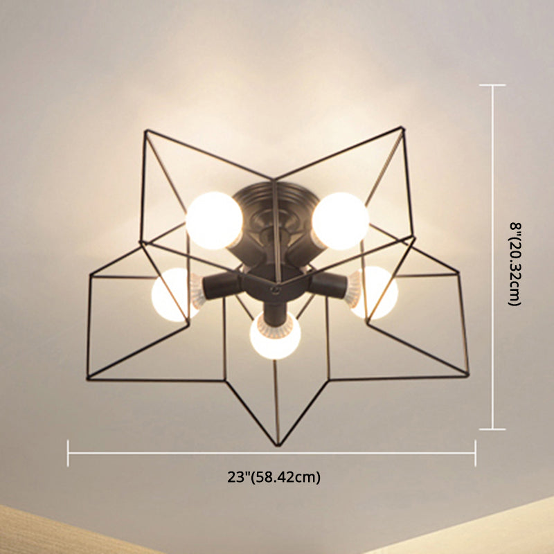 5 Bulbs Industrial Style Ceiling Light Flush Mount Dining Room Lighting Fixture with Iron Frame Lampshade