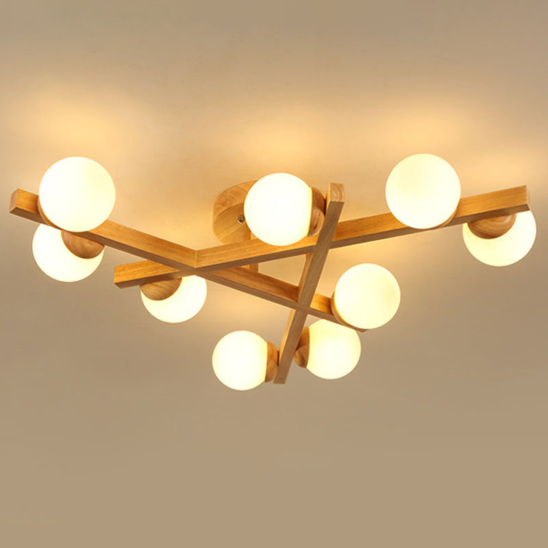 Wooden Crossed Lines Flush Mount Light Multi-bulbs Modern Wood Ceiling Light Fixture for Bedroom