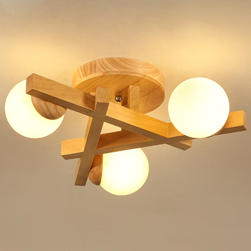 Wooden Crossed Lines Flush Mount Light Multi-bulbs Modern Wood Ceiling Light Fixture for Bedroom