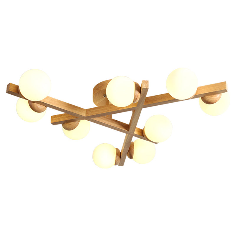 Wooden Crossed Lines Flush Mount Light Multi-bulbs Modern Wood Ceiling Light Fixture for Bedroom