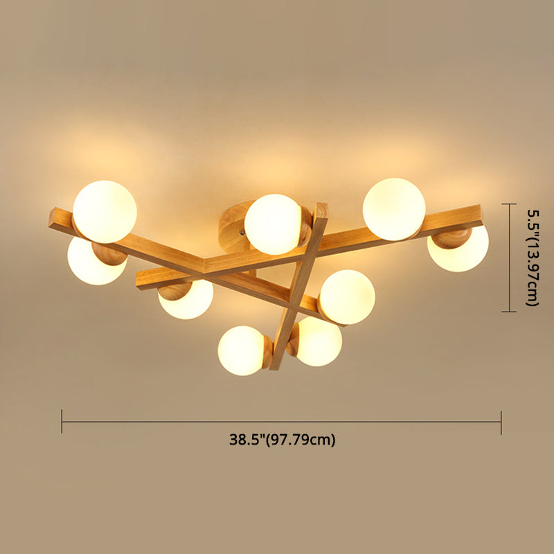 Wooden Crossed Lines Flush Mount Light Multi-bulbs Modern Wood Ceiling Light Fixture for Bedroom