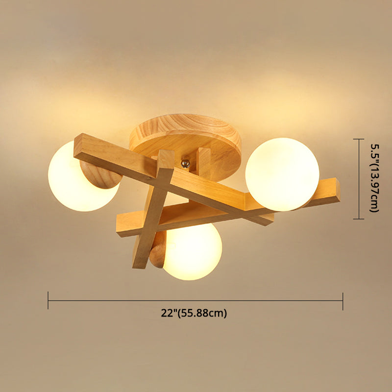 Wooden Crossed Lines Flush Mount Light Multi-bulbs Modern Wood Ceiling Light Fixture for Bedroom