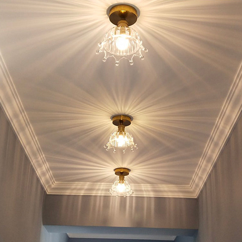 Forme de la couronne 1 lumière de plafond en laiton avec rayures claires nuages ​​en verre