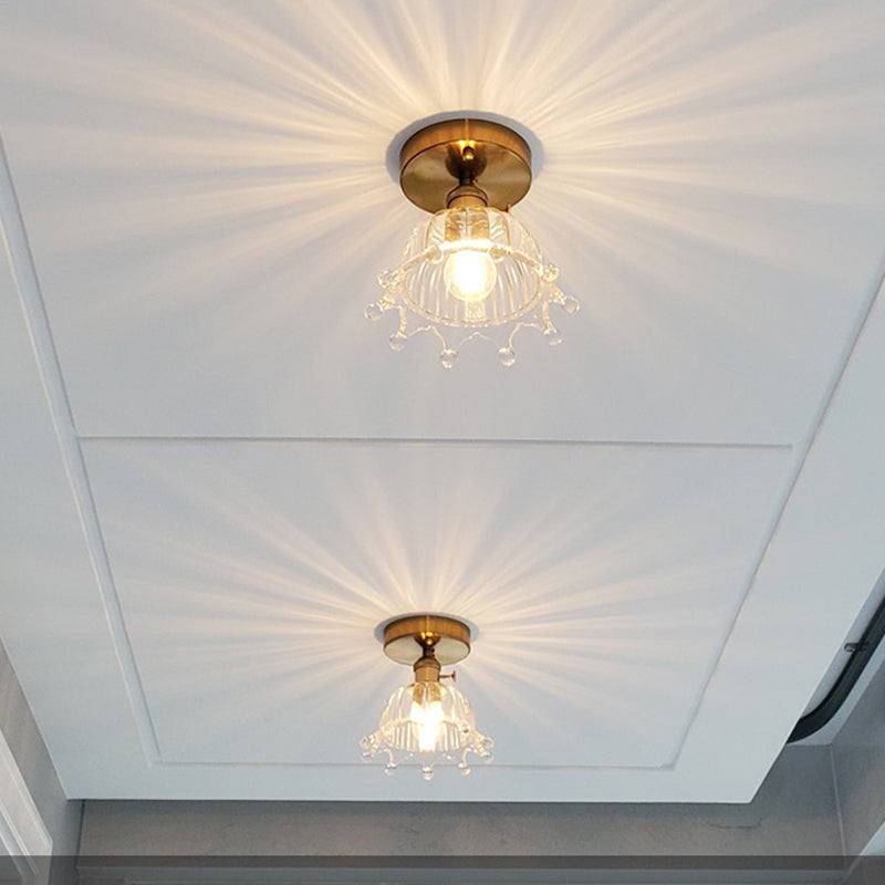 Forme de la couronne 1 lumière de plafond en laiton avec rayures claires nuages ​​en verre