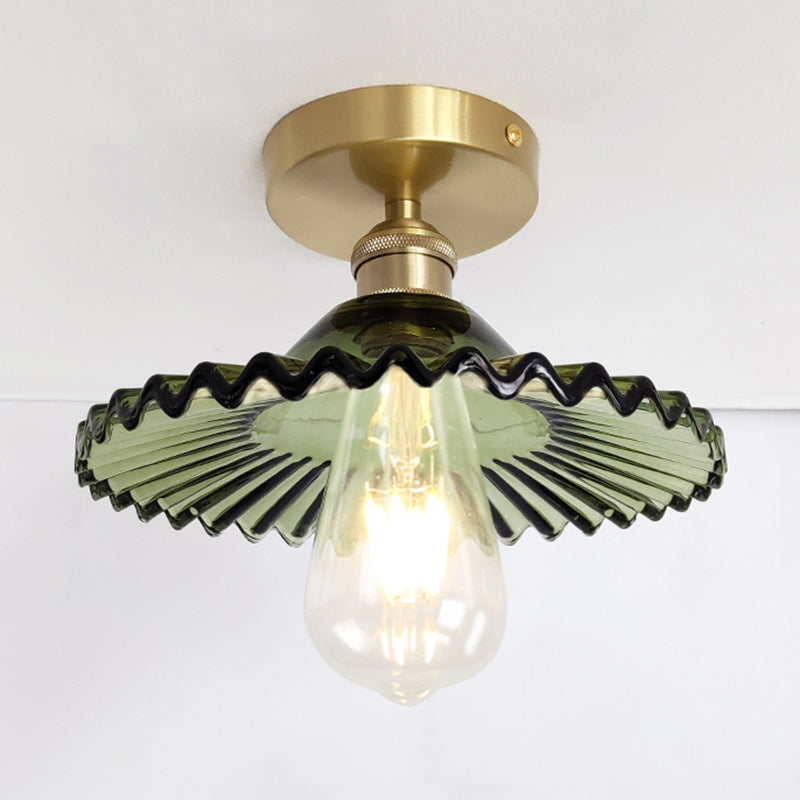 Retro -glazen plafond lichte gang verlichting met messing lamphouder