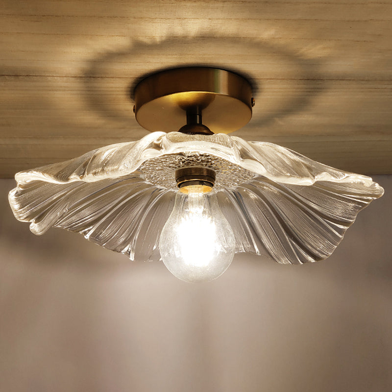 Apparecchio di illuminazione corridoio a soffitto in vetro retrò con supporto per lampada in ottone