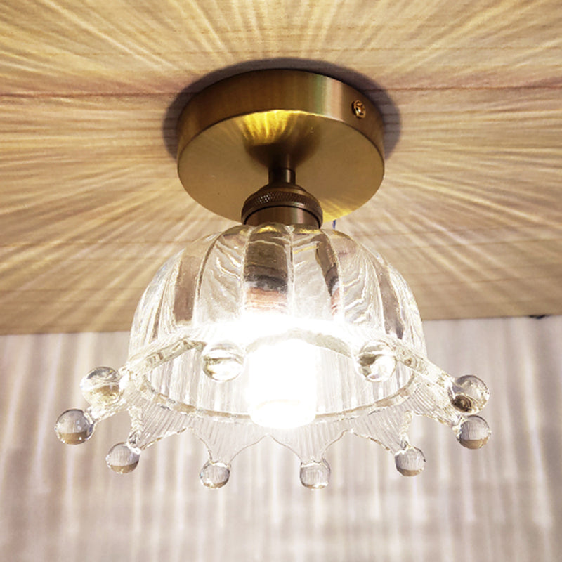 Retro Glass Ceiling Light Corridor Lighting Fixture with Brass Lamp Holder