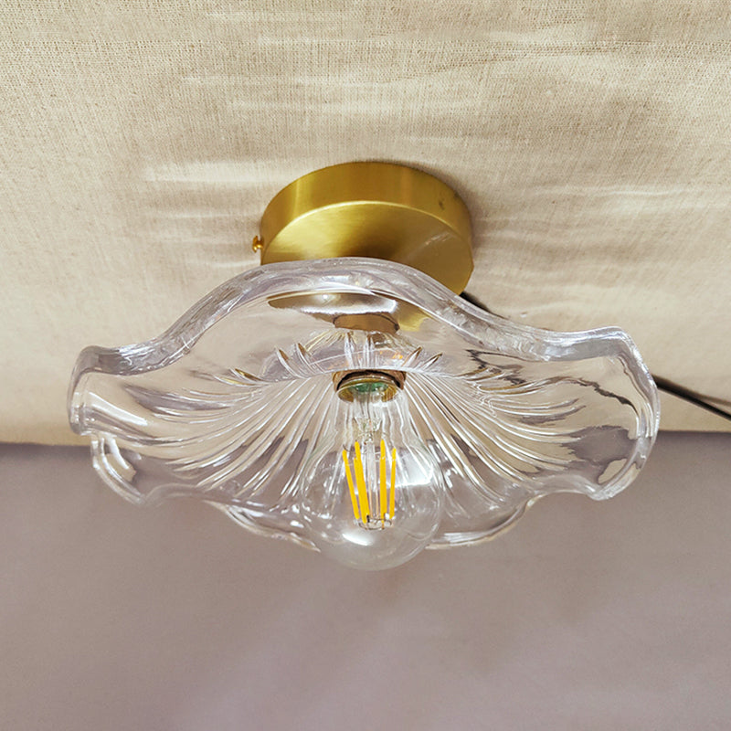 Retro -glazen plafond lichte gang verlichting met messing lamphouder