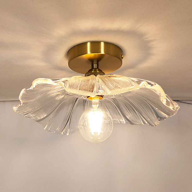 Apparecchio di illuminazione corridoio a soffitto in vetro retrò con supporto per lampada in ottone