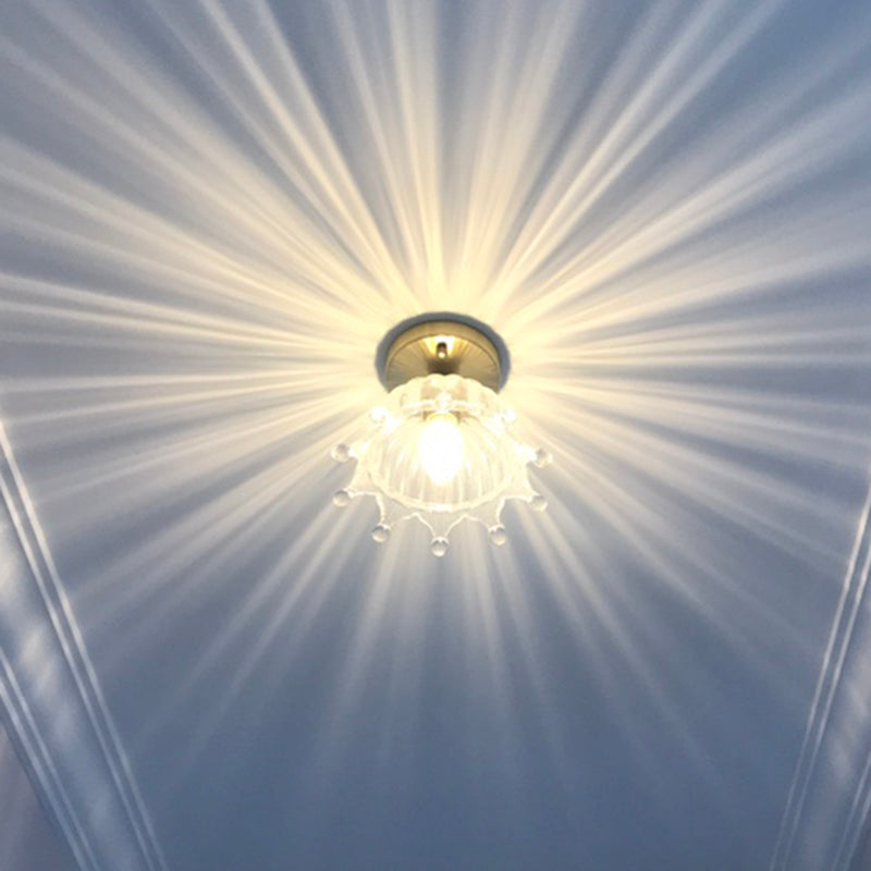 Apparecchio di illuminazione del corridoio a soffitto in vetro trasparente tradizionale con supporto per lampada in ottone