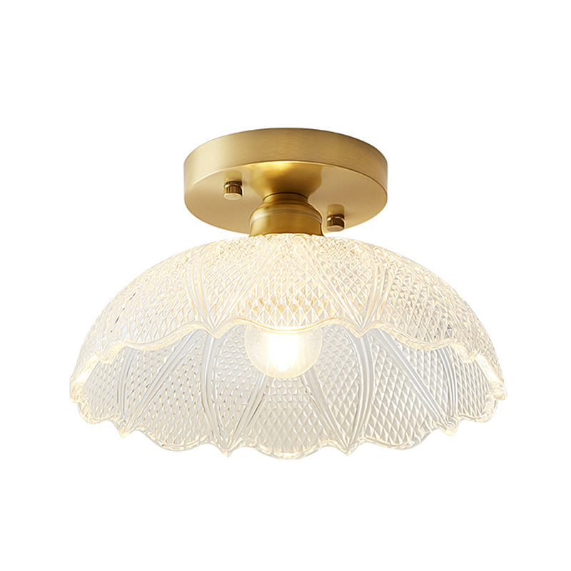 Traditional Clear Glass Ceiling Light Corridor Lighting Fixture with Brass Lamp Holder