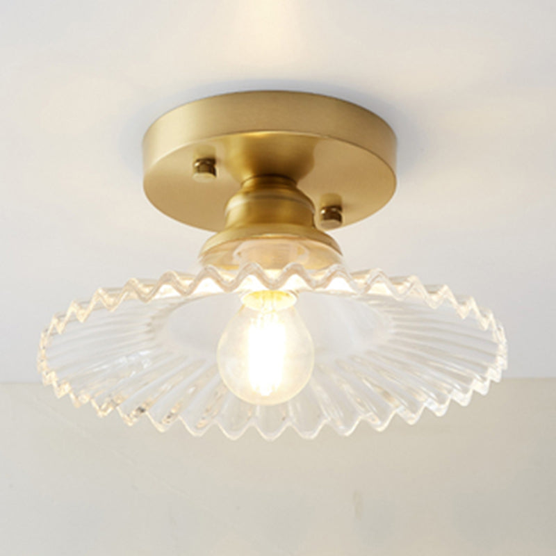 Traditional Clear Glass Ceiling Light Corridor Lighting Fixture with Brass Lamp Holder