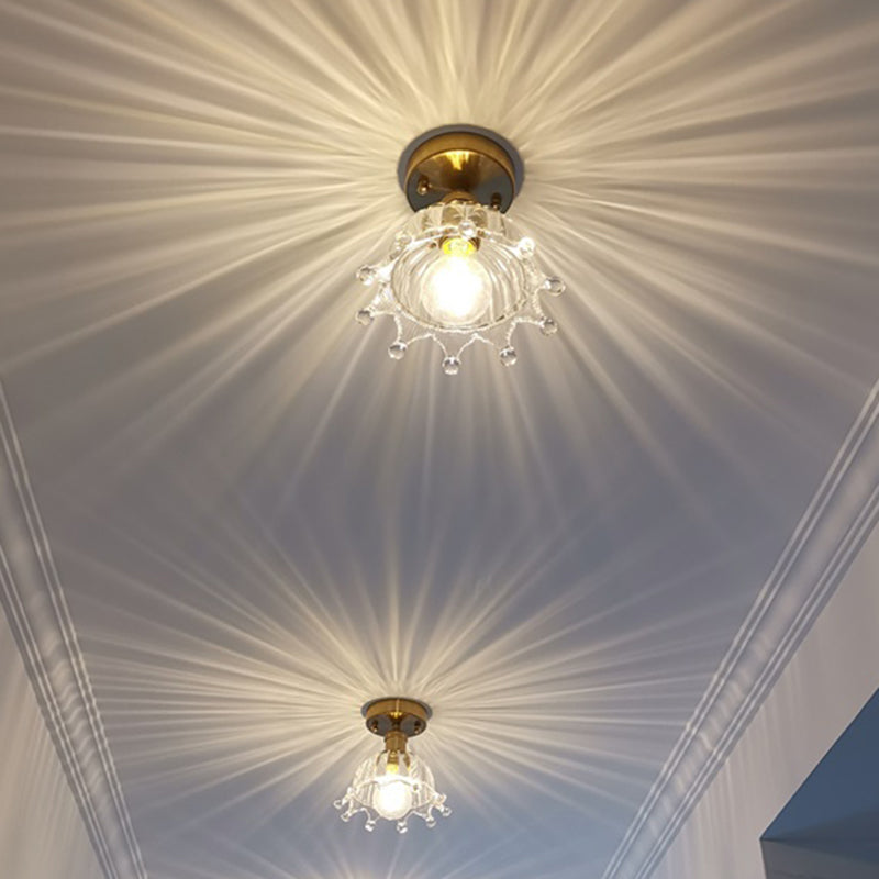 Apparecchio di illuminazione del corridoio a soffitto in vetro trasparente tradizionale con supporto per lampada in ottone