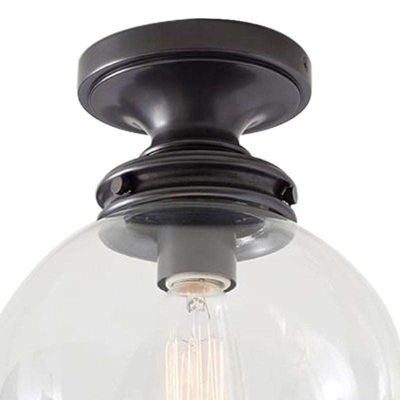 1-Light Industrial Ceiling Light with Clear Glass Shade Round Flush-mount Lamp in Black for Cloth Shop