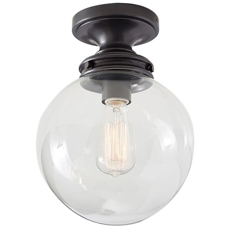 Light de plafond industriel à 1 lumière avec une teinte en verre transparent lampe à monte à chasse d'eau rond en noir pour la boutique en tissu