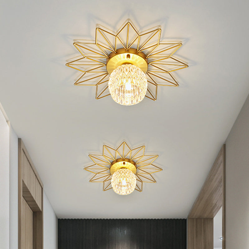 Transparent Round Semi Flush Mount Light Sunflower Iron Decoration Modern Glass Ceiling Light for Bedroom