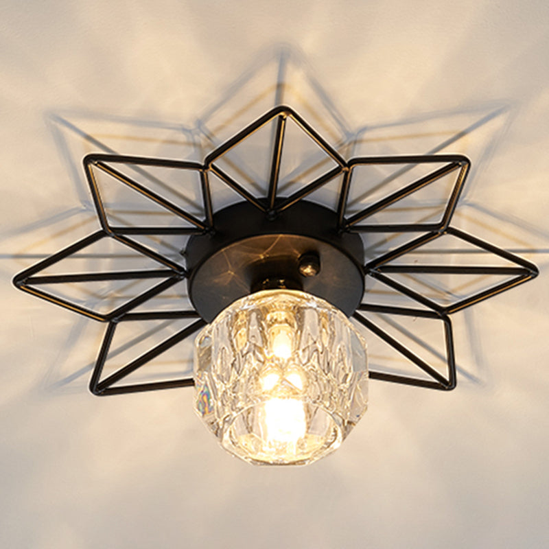 Transparent Round Semi Flush Mount Light Sunflower Iron Decoration Modern Glass Ceiling Light for Bedroom