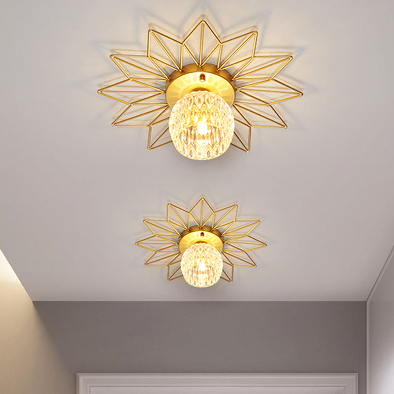 Transparent Round Semi Flush Mount Light Sunflower Iron Decoration Modern Glass Ceiling Light for Bedroom