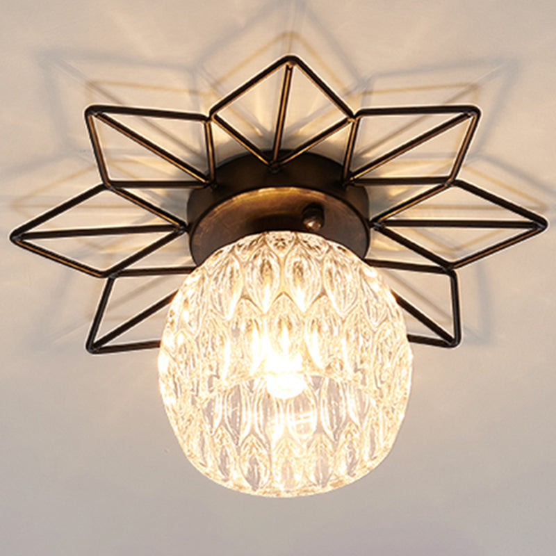 Transparent Round Semi Flush Mount Light Sunflower Iron Decoration Modern Glass Ceiling Light for Bedroom