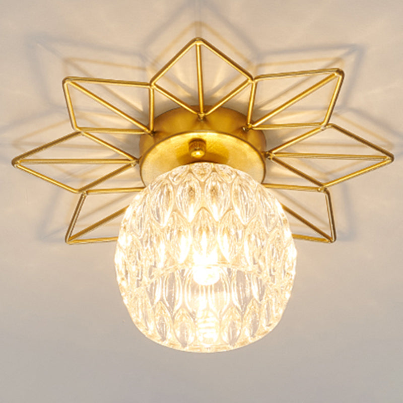 Transparent Round Semi Flush Mount Light Sunflower Iron Decoration Modern Glass Ceiling Light for Bedroom