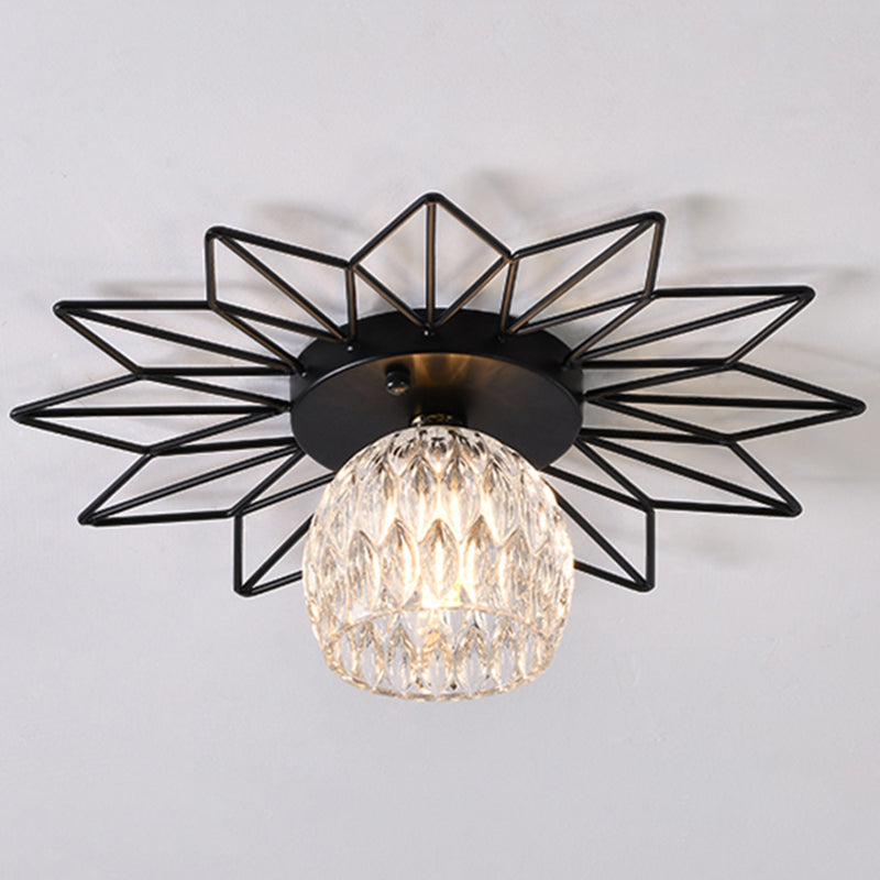 Transparent Round Semi Flush Mount Light Sunflower Iron Decoration Modern Glass Ceiling Light for Bedroom