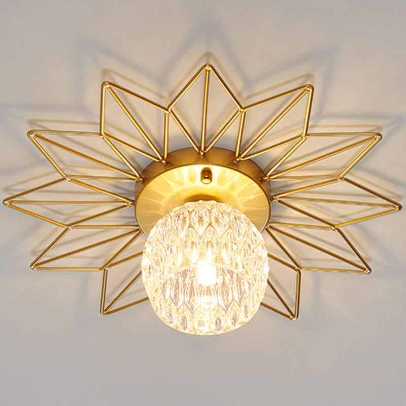 Transparent Round Semi Flush Mount Light Sunflower Iron Decoration Modern Glass Ceiling Light for Bedroom