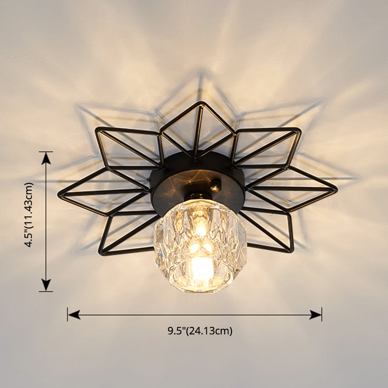 Transparent Round Semi Flush Mount Light Sunflower Iron Decoration Modern Glass Ceiling Light for Bedroom