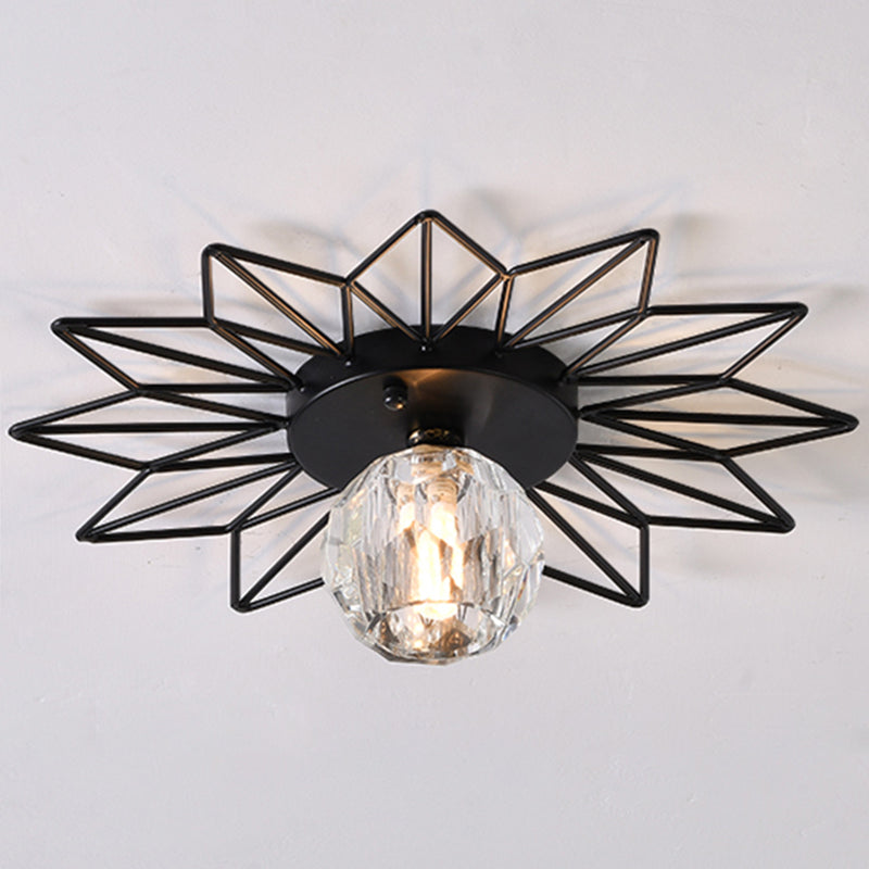 Transparent Round Semi Flush Mount Light Sunflower Iron Decoration Modern Glass Ceiling Light for Bedroom