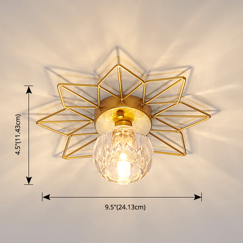 Luz de montaje de montaje de semi rubor transparente decoración de hierro de girasol Luz de techo de vidrio moderno para dormitorio