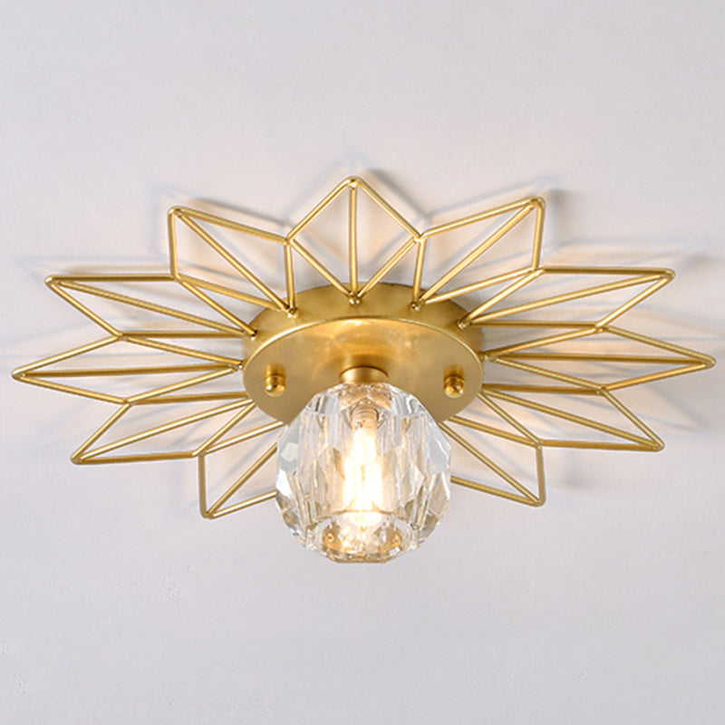 Transparent Round Semi Flush Mount Light Sunflower Iron Decoration Modern Glass Ceiling Light for Bedroom