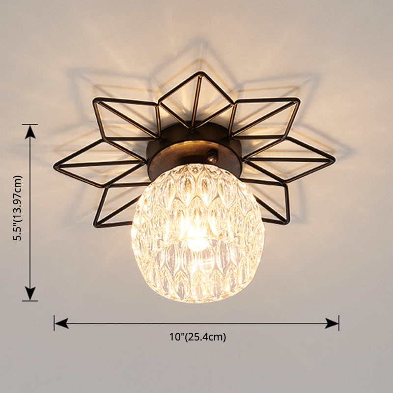 Transparent Round Semi Flush Mount Light Sunflower Iron Decoration Modern Glass Ceiling Light for Bedroom