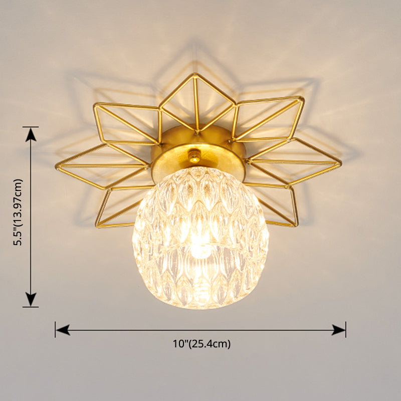 Transparent Round Semi Flush Mount Light Sunflower Iron Decoration Modern Glass Ceiling Light for Bedroom