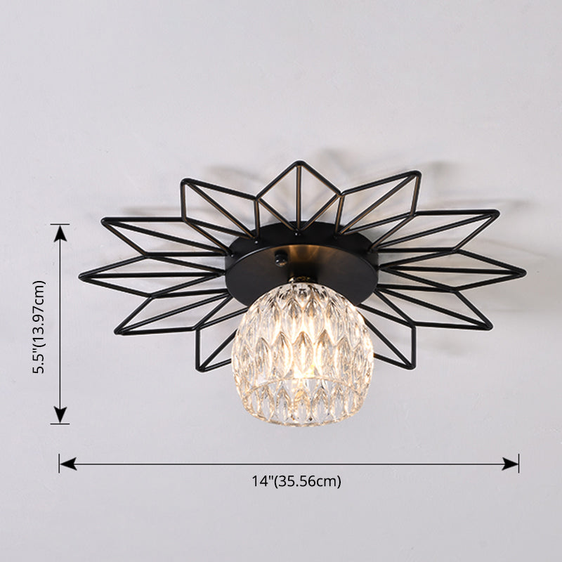 Transparent runde Semi -Flush -Mount -Leichte Sonnenblumeneisendekoration moderne Glasdecke für Schlafzimmer