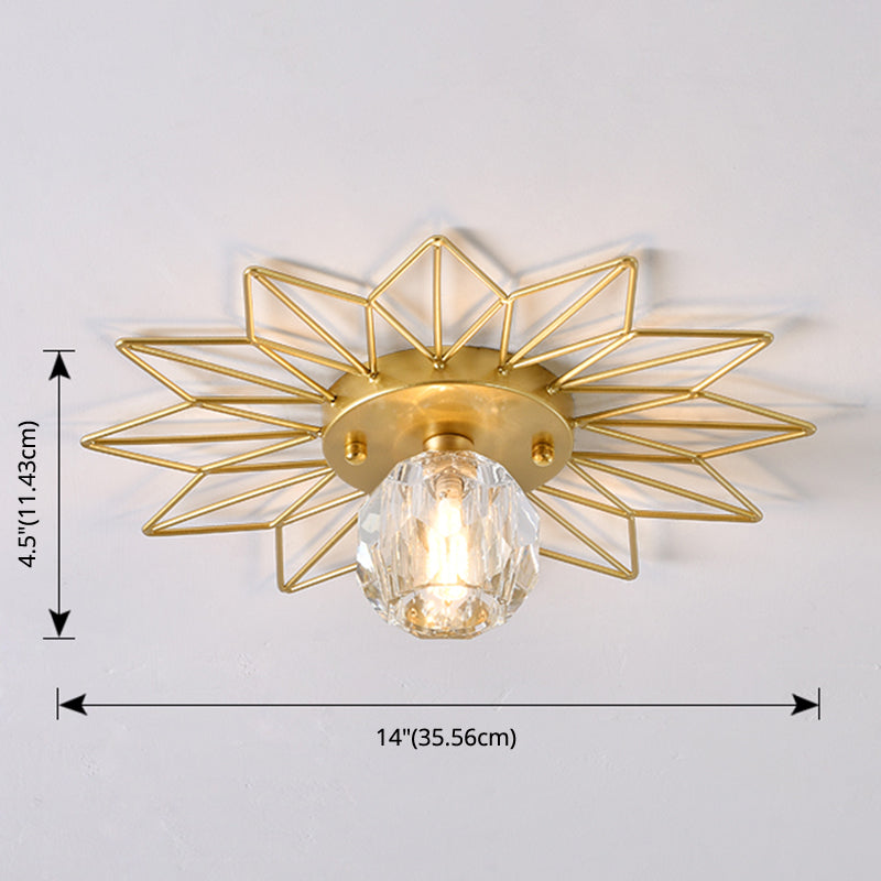 Transparent Round Semi Flush Mount Light Sunflower Iron Decoration Modern Glass Ceiling Light for Bedroom