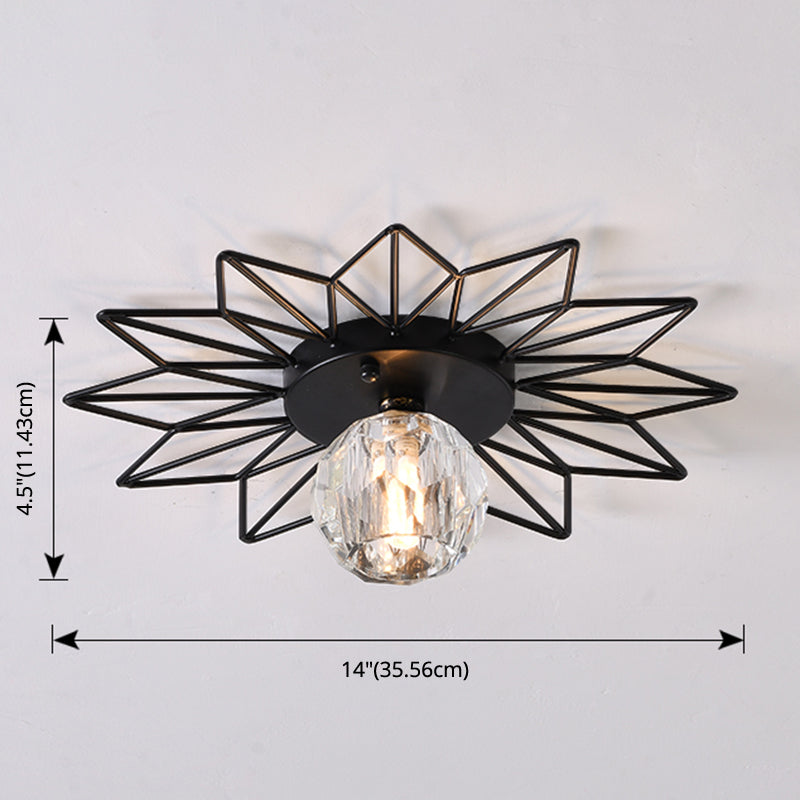 Transparent Round Semi Flush Mount Light Sunflower Iron Decoration Modern Glass Ceiling Light for Bedroom