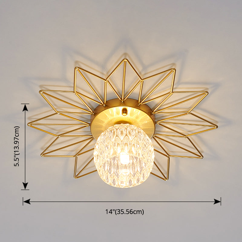 Transparent Round Semi Flush Mount Light Sunflower Iron Decoration Modern Glass Ceiling Light for Bedroom