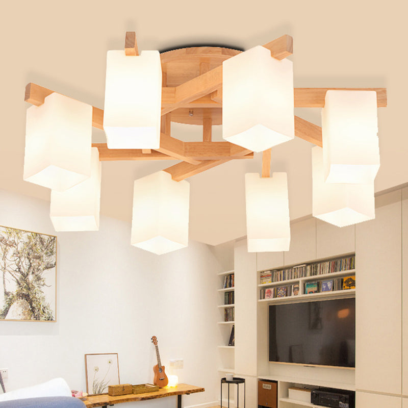 Branche en bois Light Plafond Light moderne Mount Mount Light avec une teinte en verre givré blanc laiteux