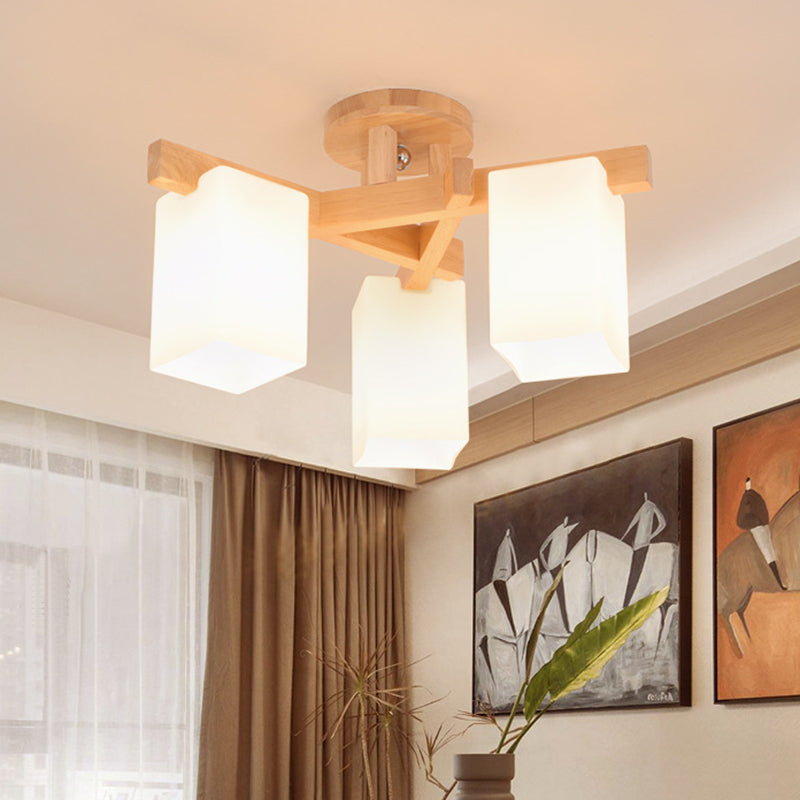 Branche en bois Light Plafond Light moderne Mount Mount Light avec une teinte en verre givré blanc laiteux