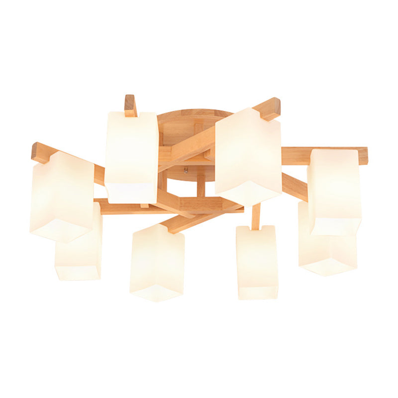 Branche en bois Light Plafond Light moderne Mount Mount Light avec une teinte en verre givré blanc laiteux