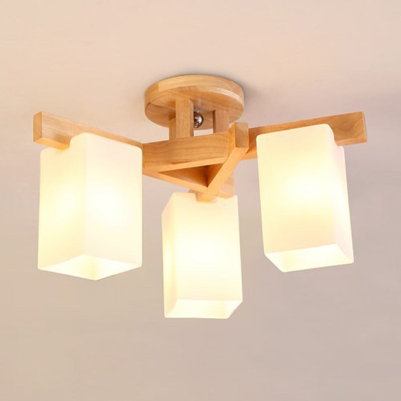 Branche en bois Light Plafond Light moderne Mount Mount Light avec une teinte en verre givré blanc laiteux