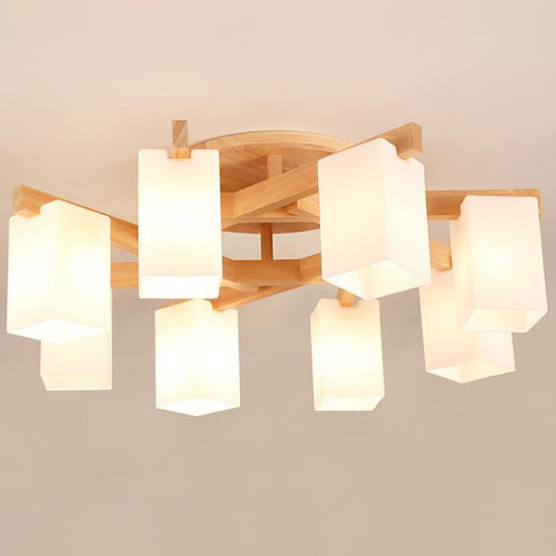 Branche en bois Light Plafond Light moderne Mount Mount Light avec une teinte en verre givré blanc laiteux