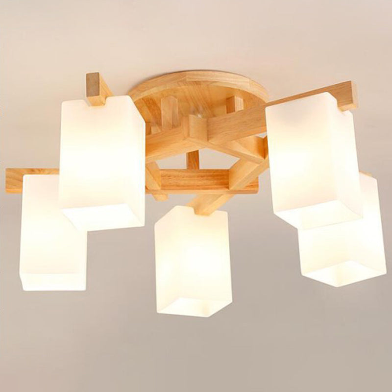 Branche en bois Light Plafond Light moderne Mount Mount Light avec une teinte en verre givré blanc laiteux