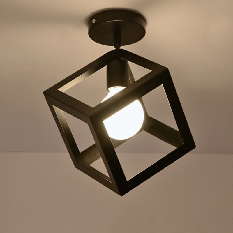 Retro Industrial Style Ceiling Light Lighting Fixture with Wrought Iron Metal Frame in Black