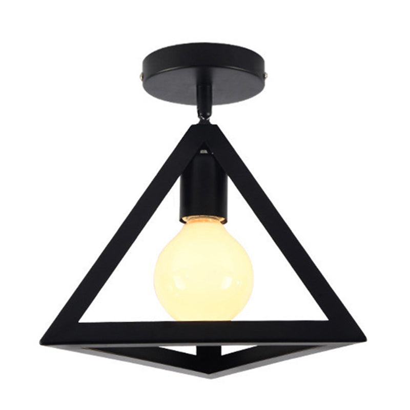 Retro Industrial Style Ceiling Light Lighting Fixture with Wrought Iron Metal Frame in Black